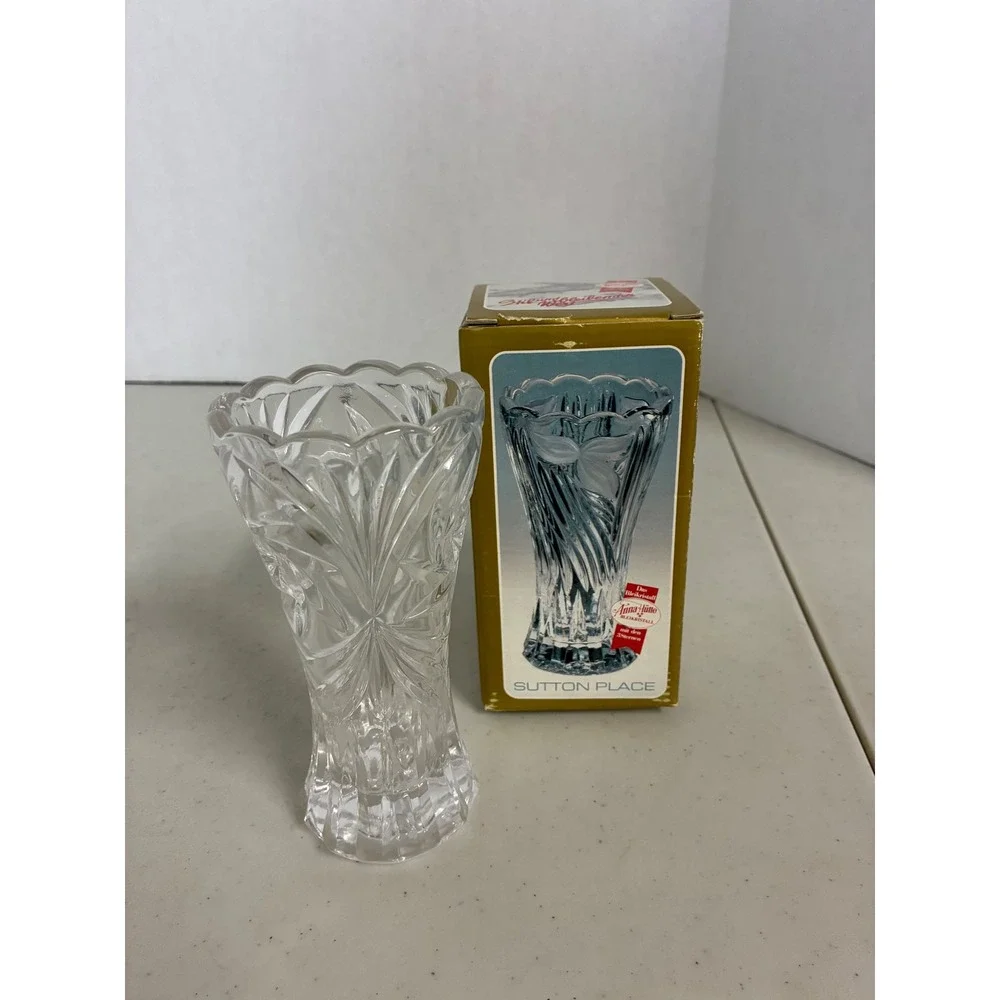Anna Hutte Sutton Place Lead Crystal Bud Vase 6.25 Inch West Germany Clear Boxed